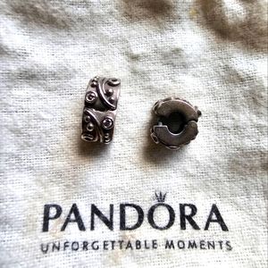 PANDORA clear CZ Swirl Tendril Clip Charms set of 2